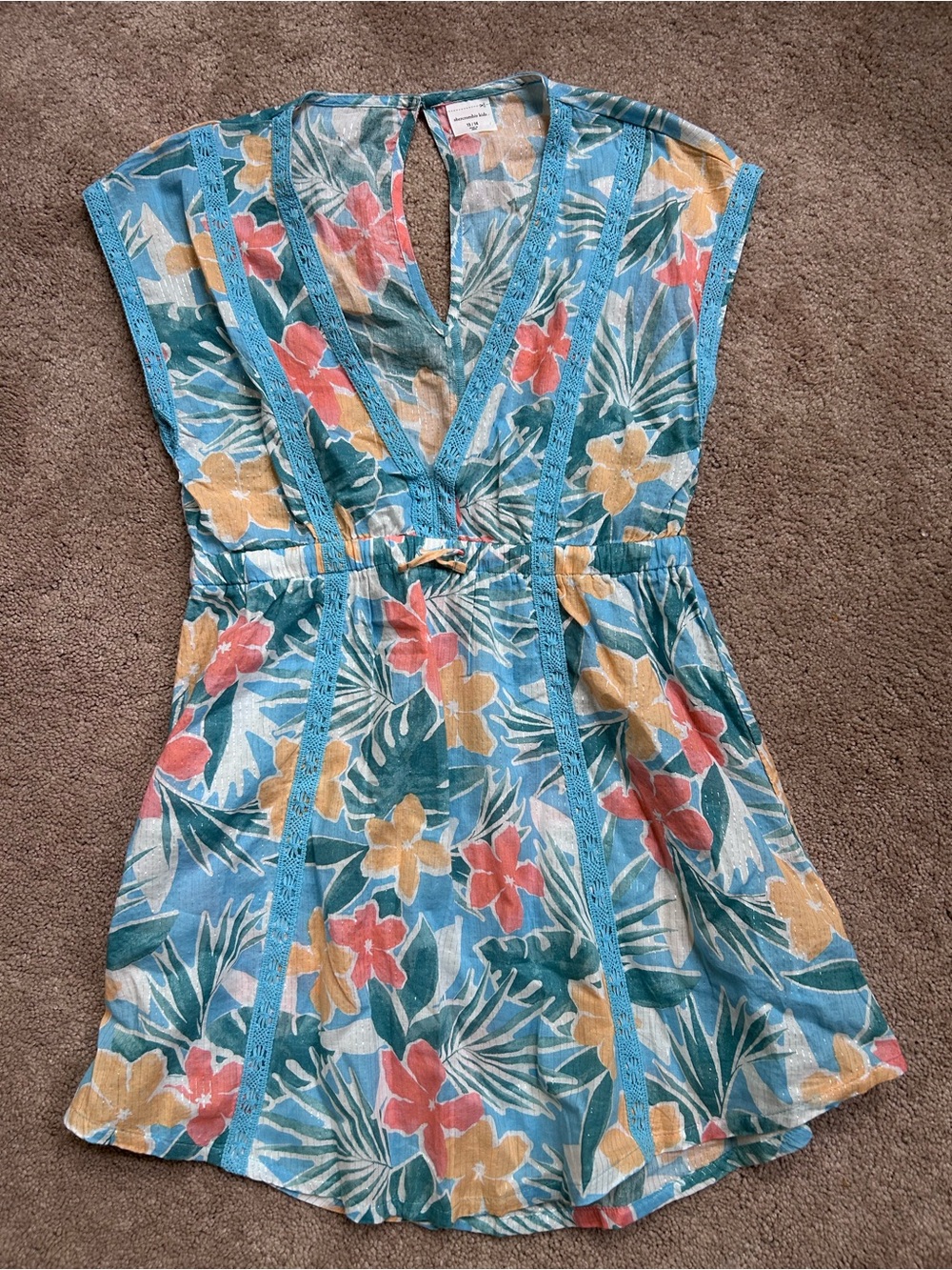 abercrombie kids Blue Tropical Floral Swimsuit Cover up Coral & Yellow Accents